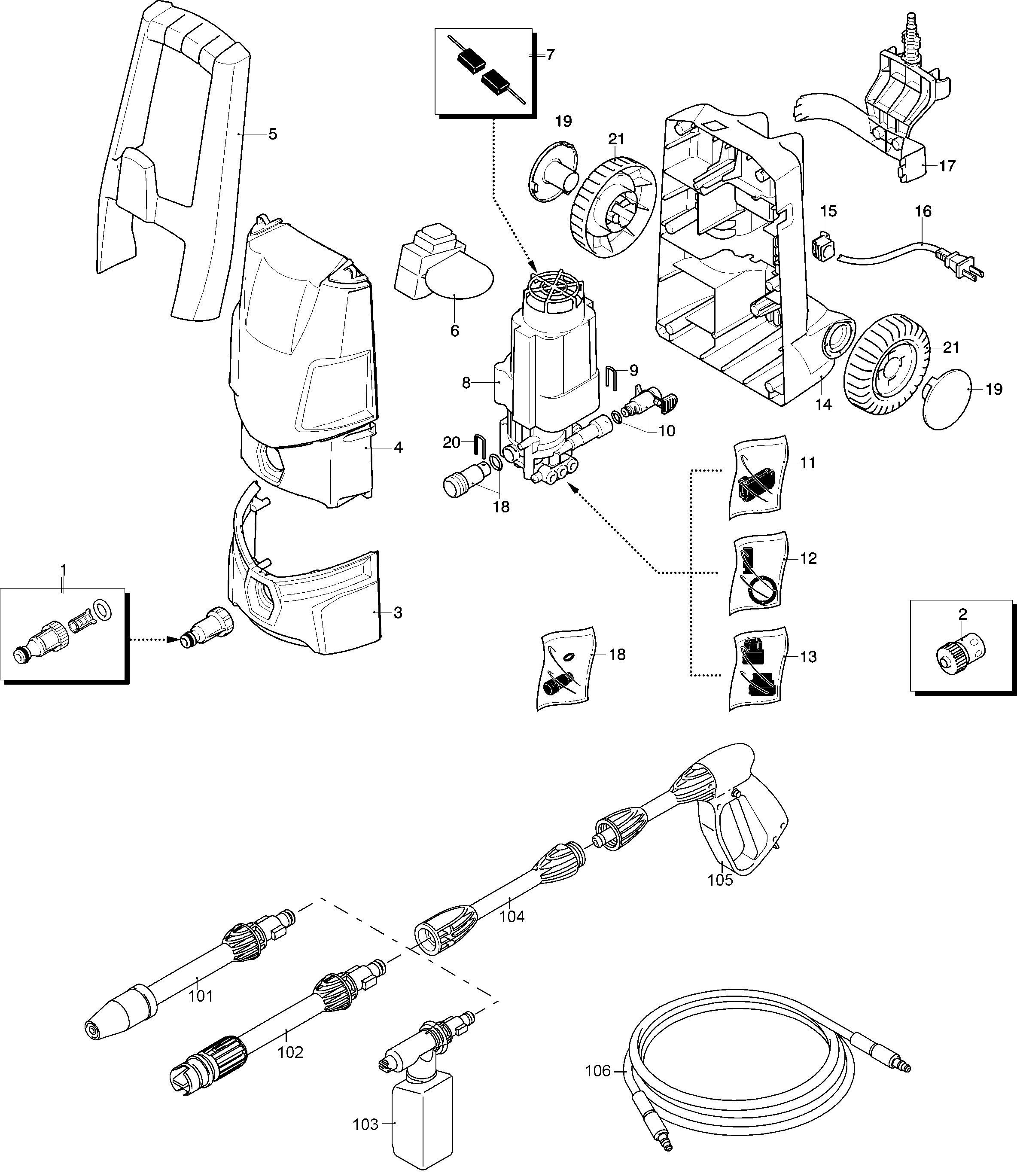 Page A Diagram and Parts List for PW1400-B3 2 Black and Decker Pressure Washer